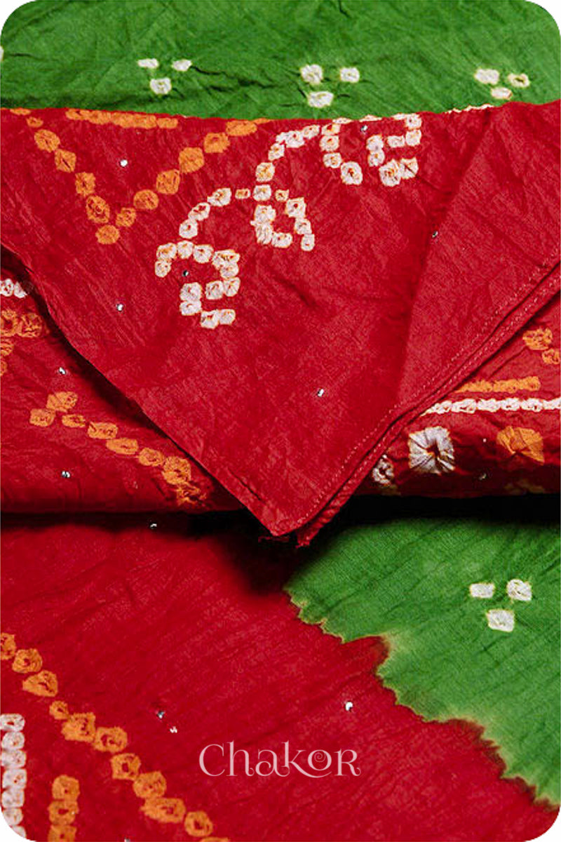 Mehendi Red Bandhani Mul Cotton Dupatta