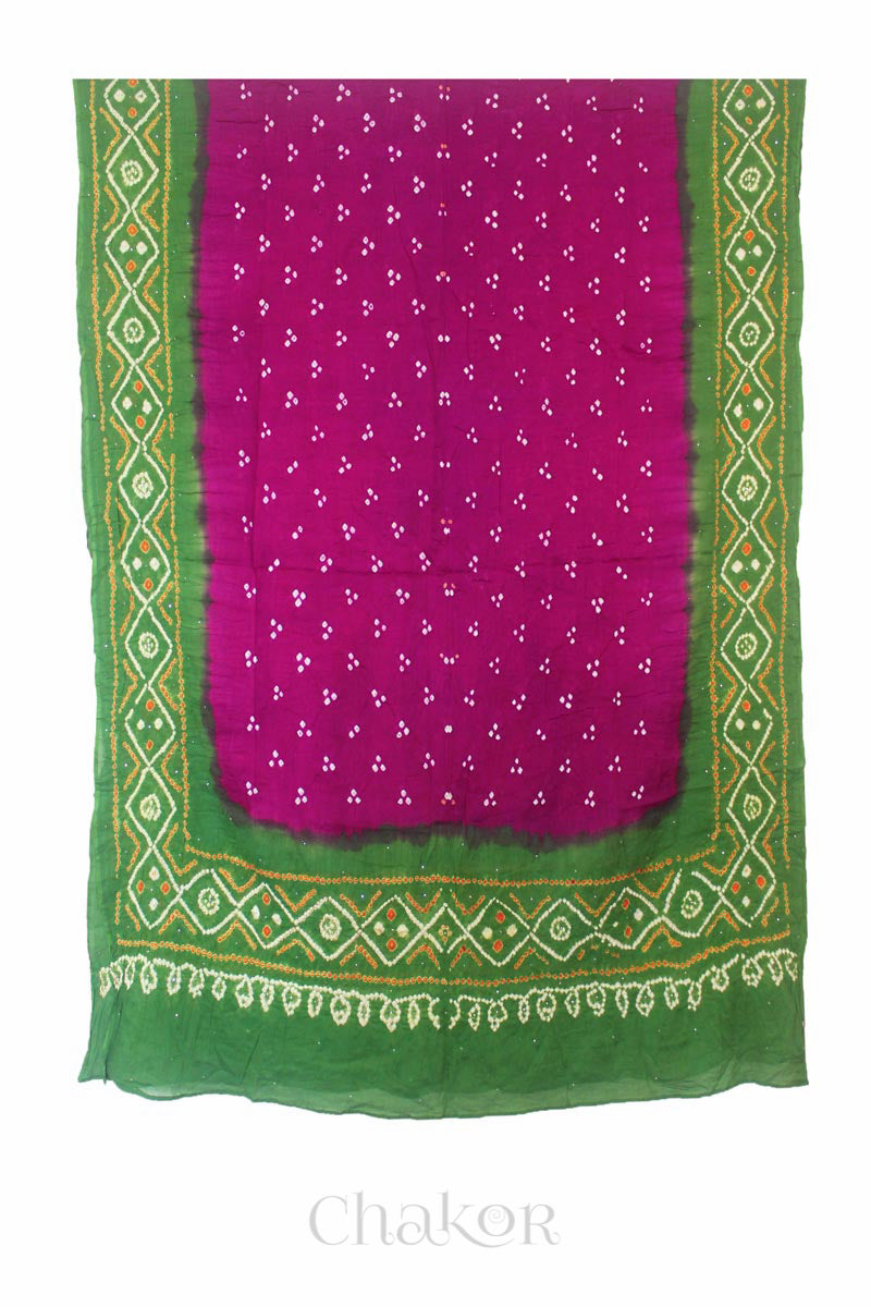 Magenta Mehendi Bandhani Mul Cotton Dupatta