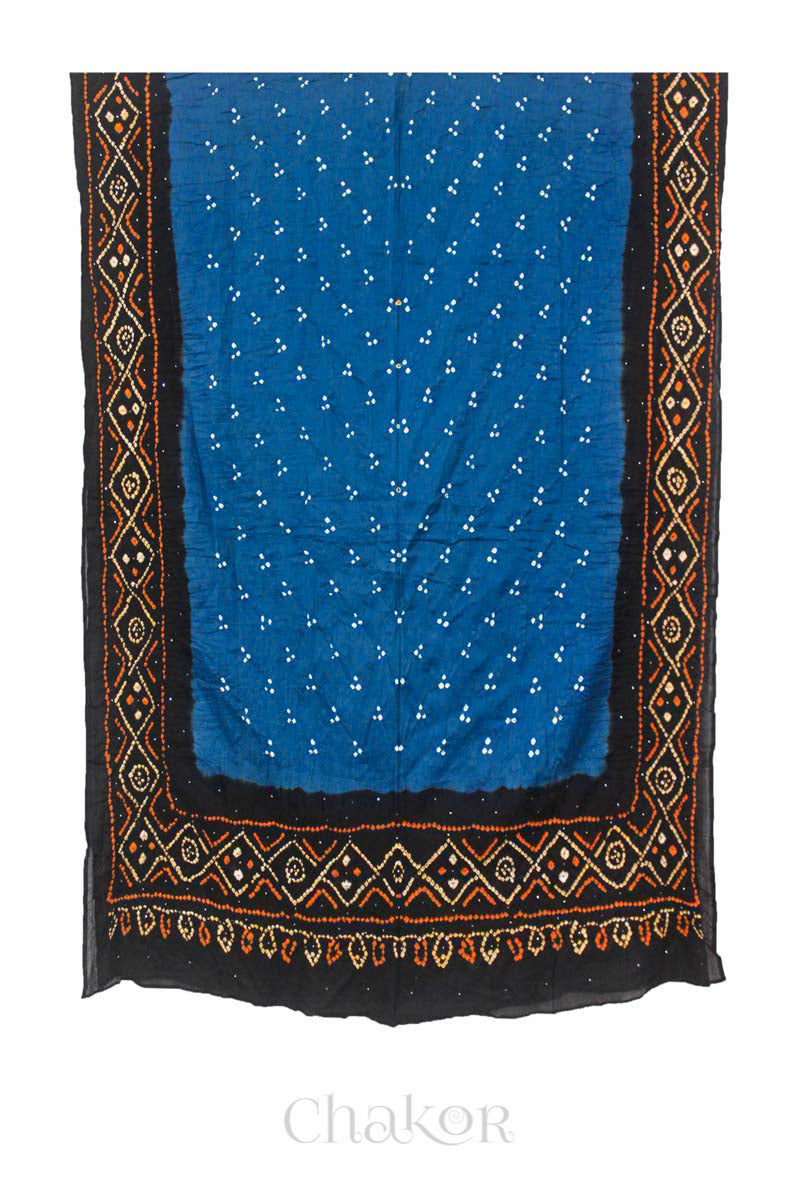 Indigo Black Bandhani Mul Cotton Dupatta