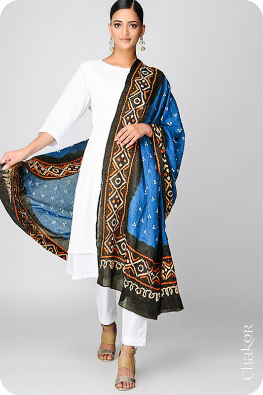 Indigo Black Bandhani Mul Cotton Dupatta