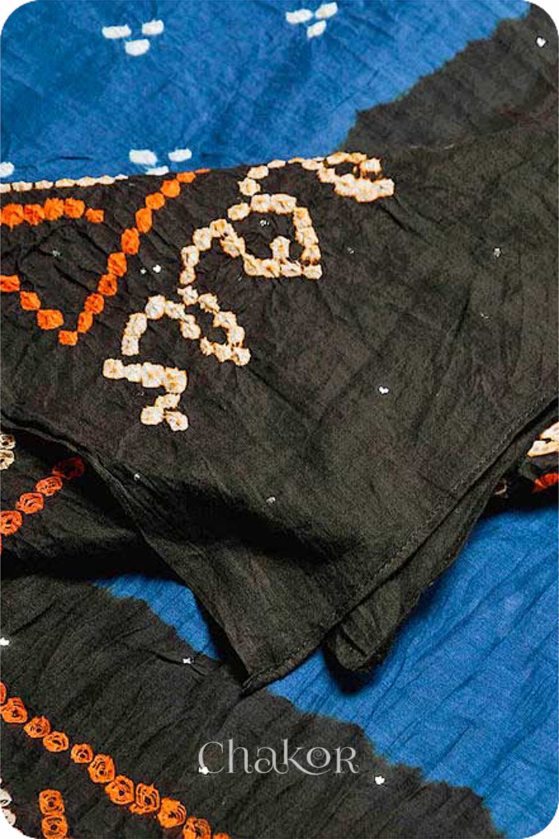 Indigo Black Bandhani Mul Cotton Dupatta