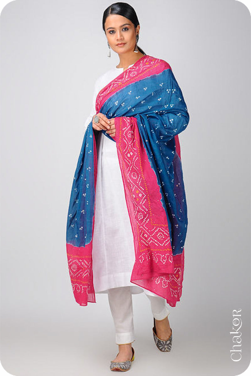 Indigo Strawberry Bandhani Mul Cotton Dupatta