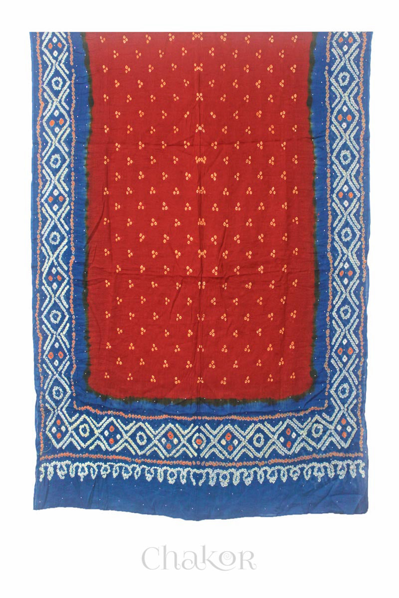 Rust Indigo Bandhani Mul Cotton Dupatta