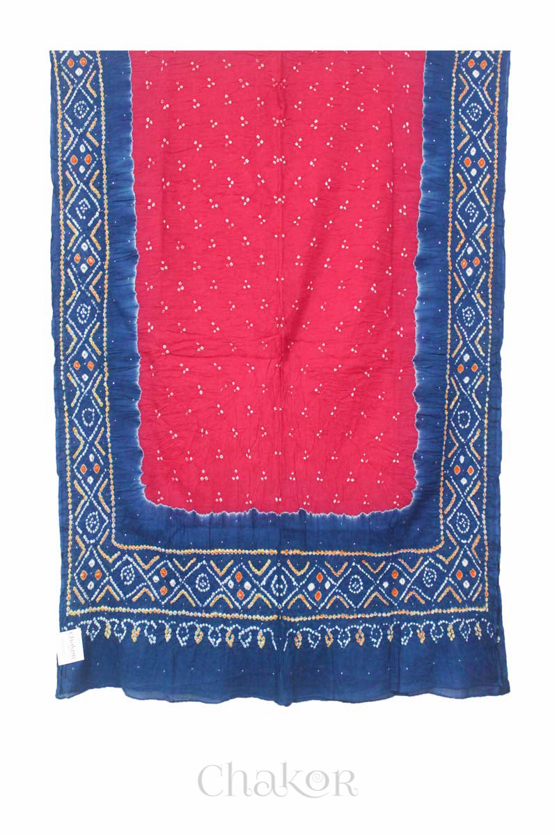 Strawberry Indigo Bandhani Mul Cotton Dupatta