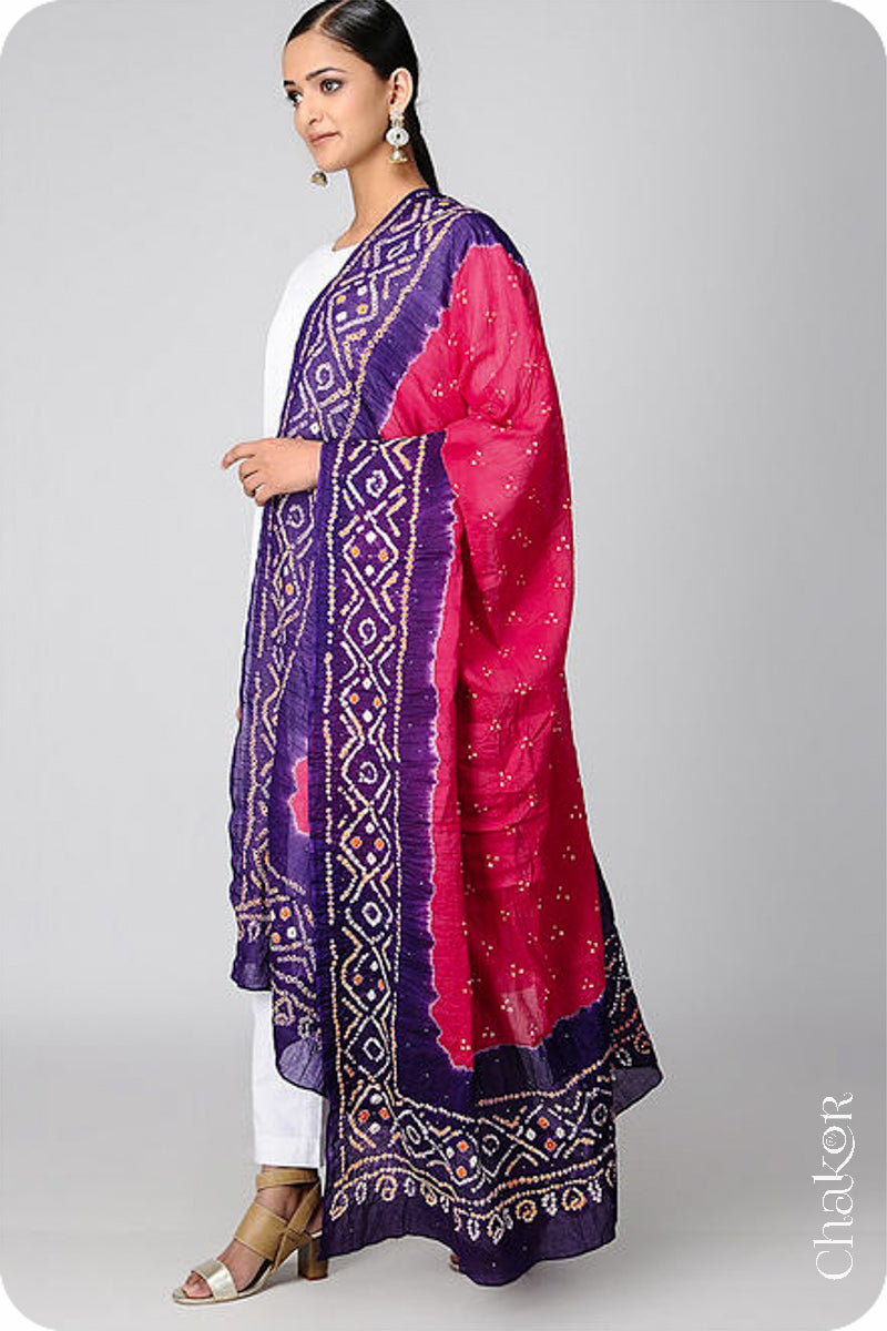 Strawberry Purple Bandhani Mul Cotton Dupatta