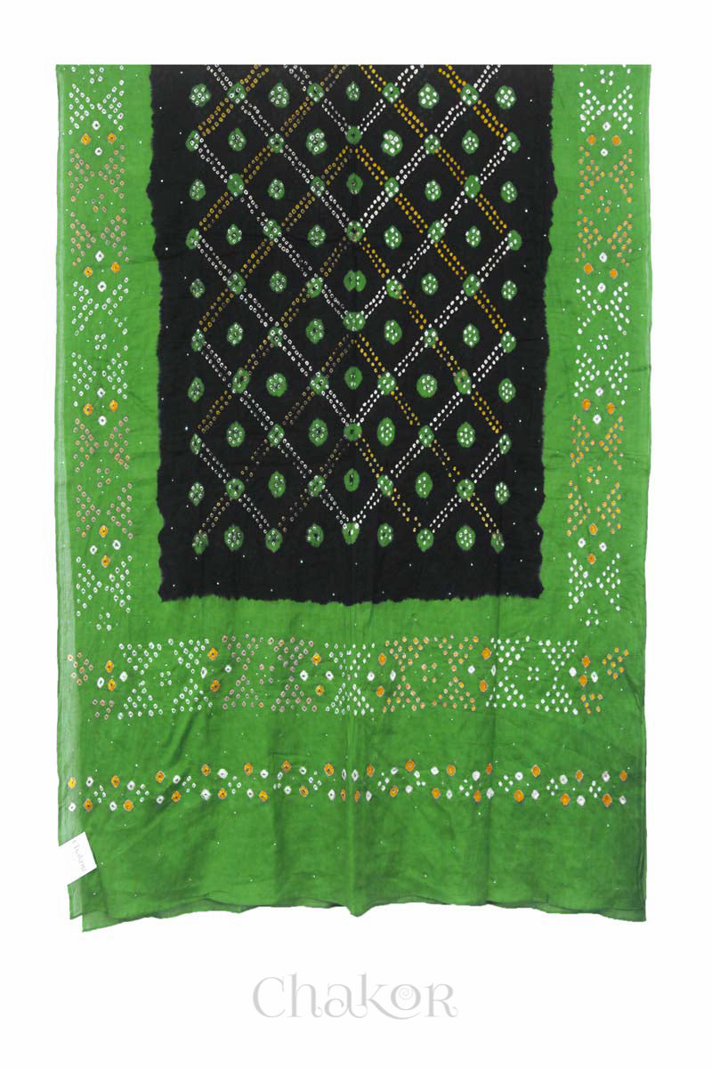 Black Mehendi Bandhani Mul Cotton Dupatta