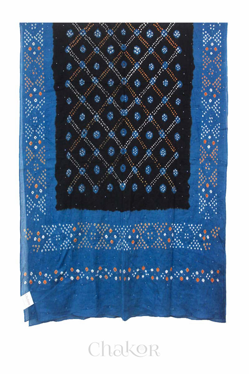 Black Indigo Bandhani Mul Cotton Dupatta