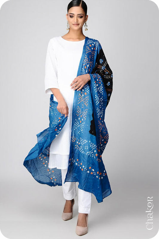 Black Indigo Bandhani Mul Cotton Dupatta