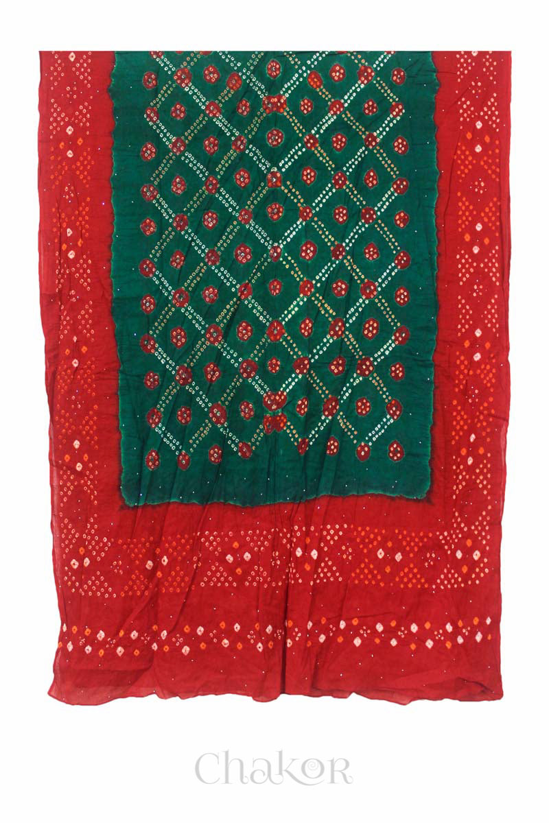 Green Red Bandhani Mul Cotton Dupatta