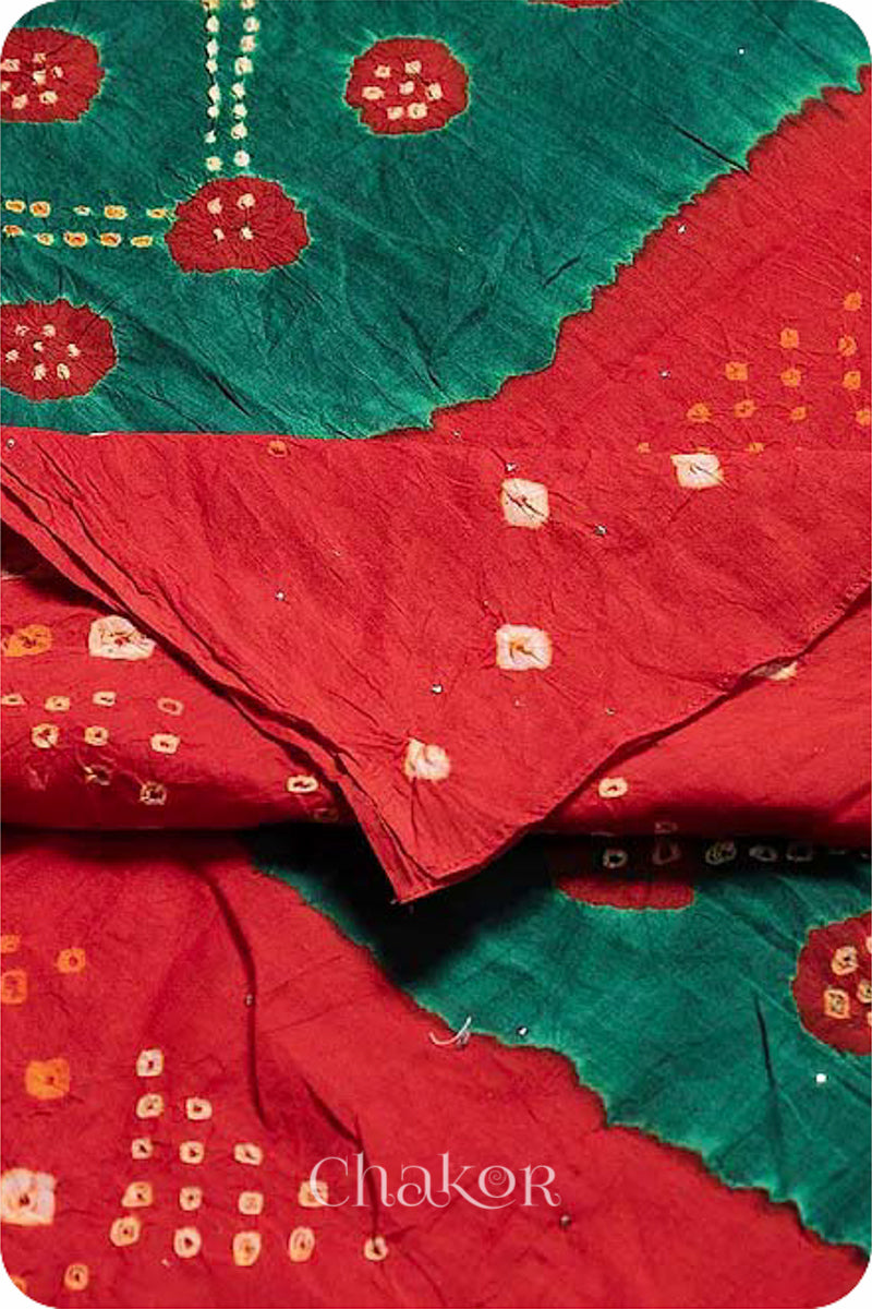 Green Red Bandhani Mul Cotton Dupatta