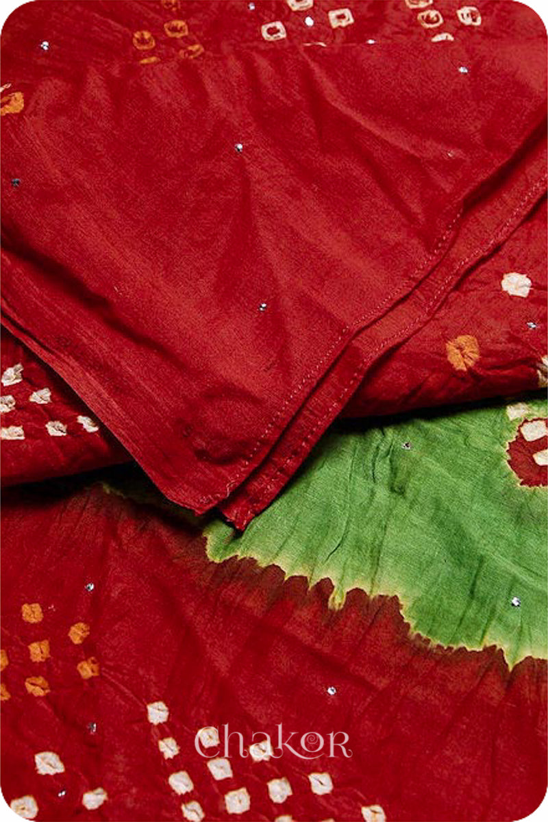 Mehendi Red Bandhani Mul Cotton Dupatta