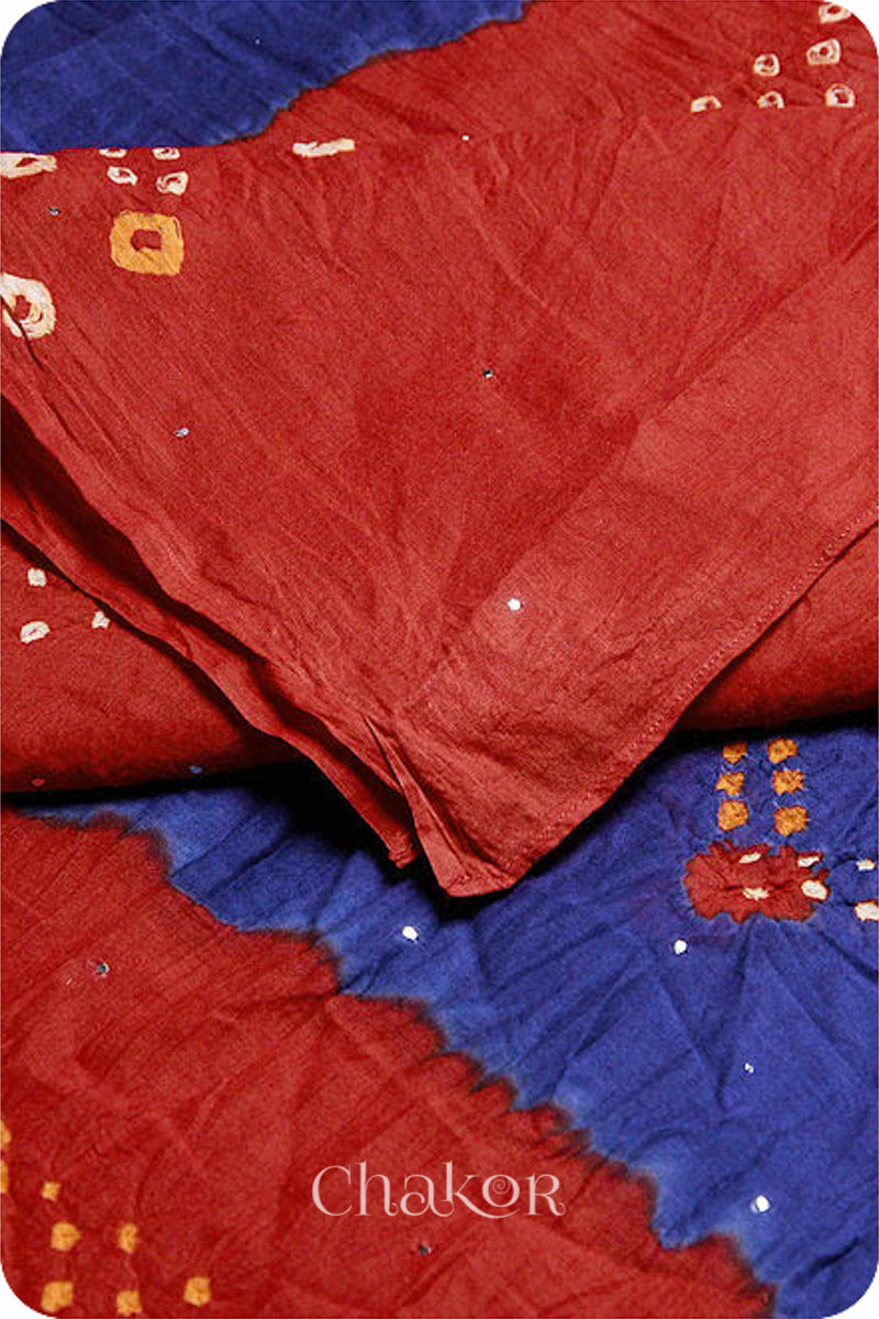 Navy Red Bandhani Mul Cotton Dupatta