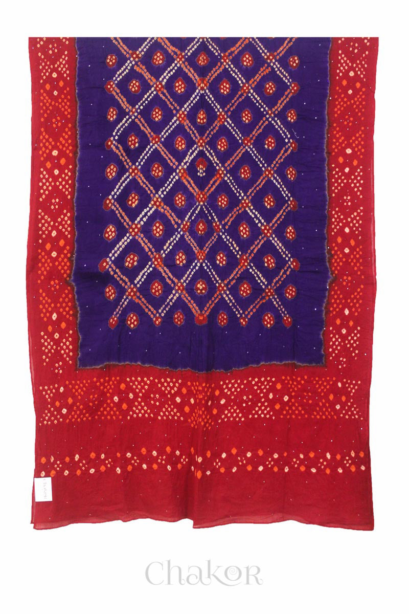 Purple Red Bandhani Mul Cotton Dupatta