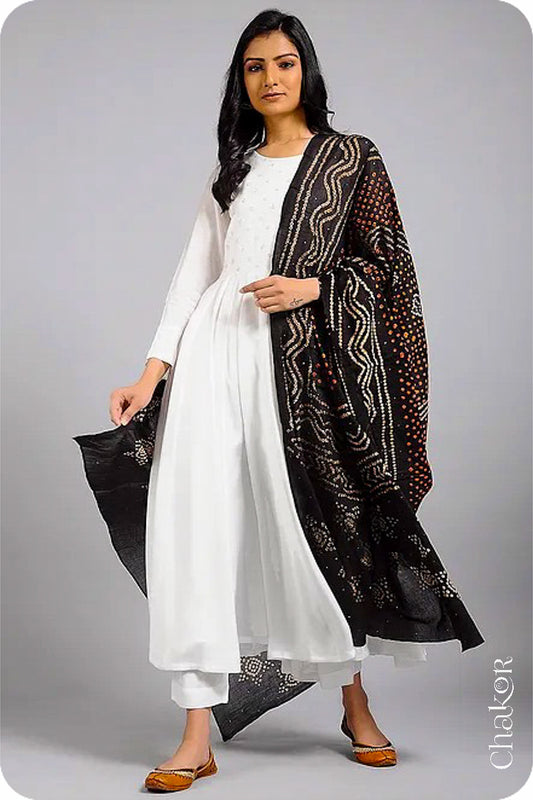 Black Bandhani Mul Cotton Dupatta