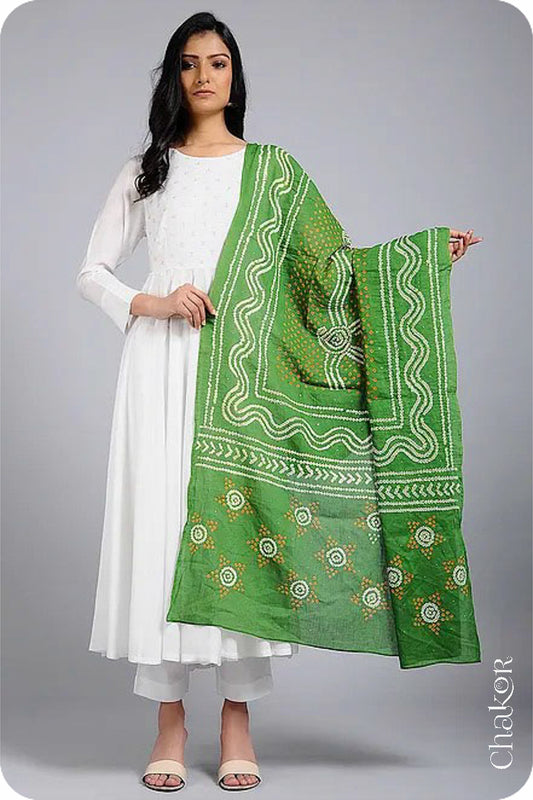 Mehendi Bandhani Mul Cotton Dupatta