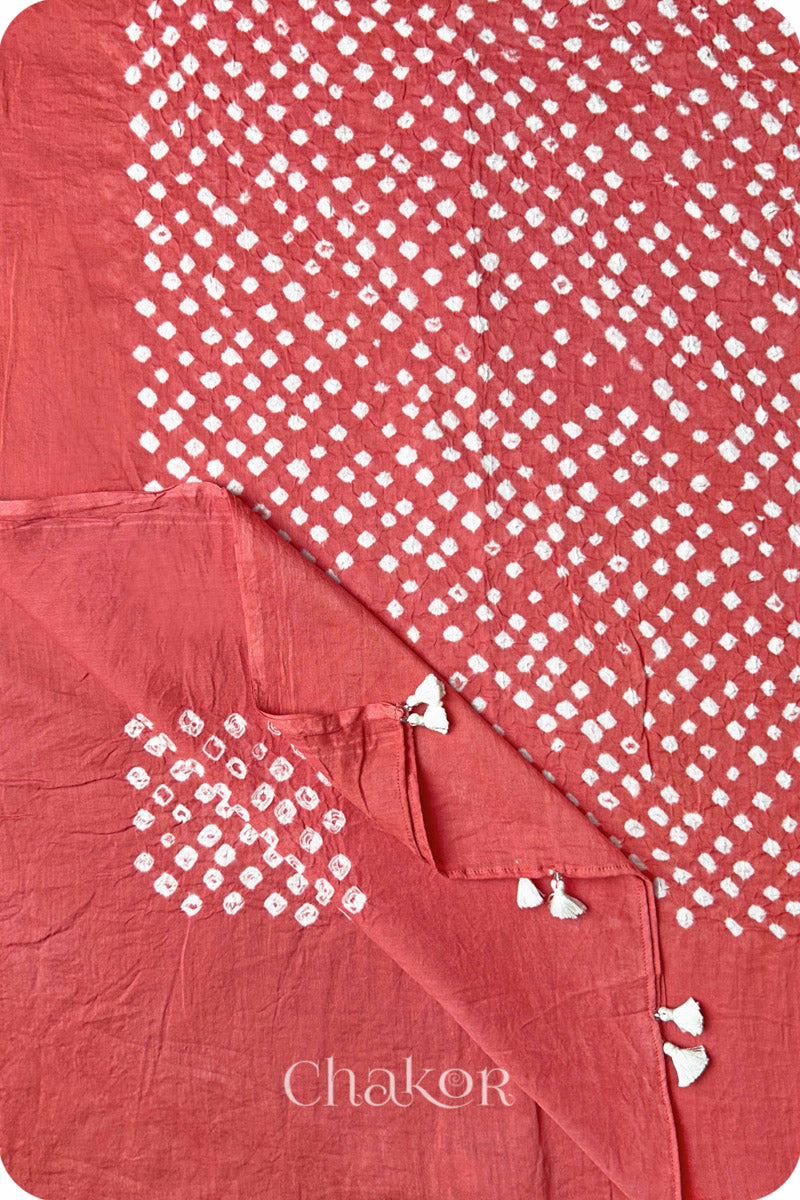 Dusty Red Bandhani Mul Cotton Dupatta in Traditional Design for Women's clothing online by Chakor.