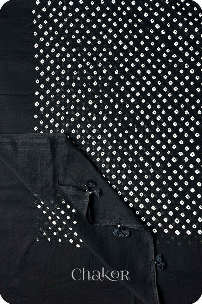 Black Bandhani Mul Cotton Dupatta in Traditional Design for Women's clothing online by Chakor.