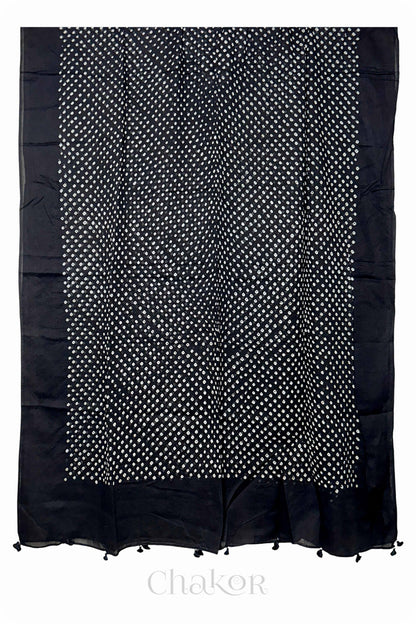 Black Bandhani Mul Cotton Dupatta in Traditional Design for Women's clothing online by Chakor.