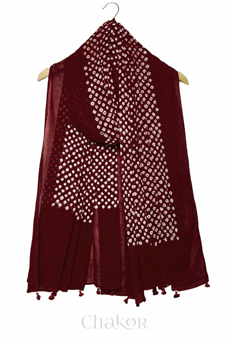 Maroon Bandhani Mul Cotton Dupatta