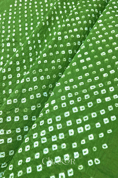 Mehendi Green Bandhani Mul Cotton Dupatta in Traditional Design for Women's clothing online by Chakor.