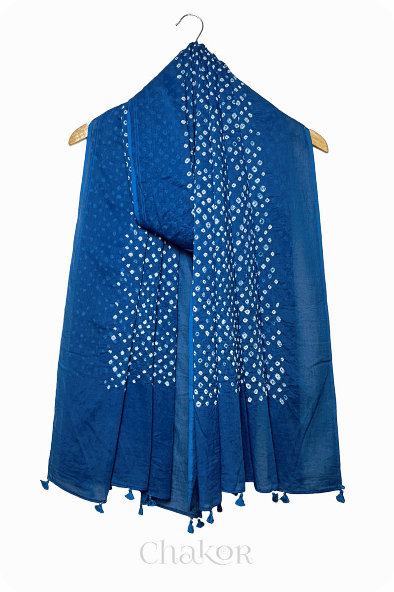 Indigo Bandhani Mul Cotton Dupatta in Traditional Design for Women's clothing online by Chakor.