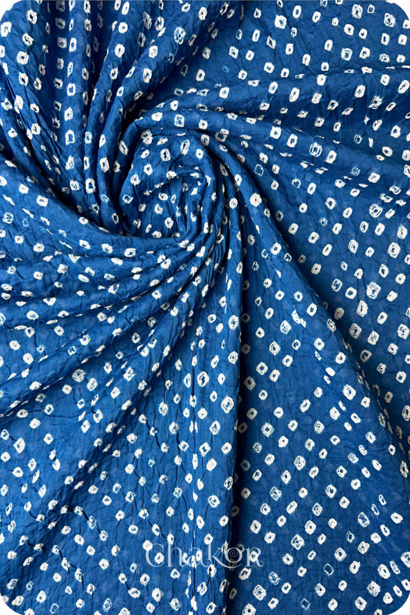 Indigo Bandhani Mul Cotton Dupatta in Traditional Design for Women's clothing online by Chakor.