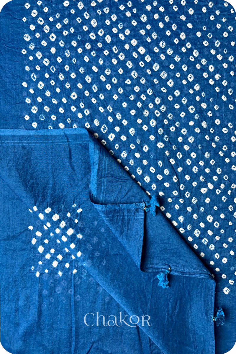 Indigo Bandhani Mul Cotton Dupatta in Traditional Design for Women's clothing online by Chakor.