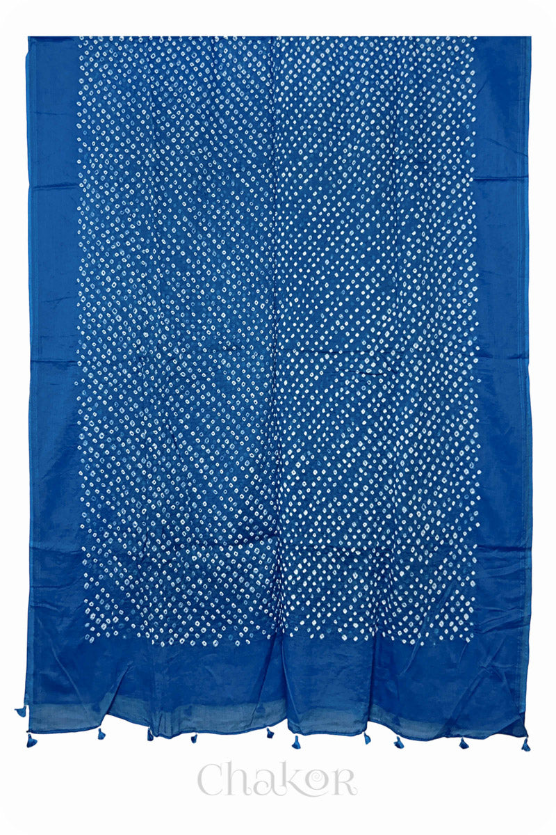 Indigo Bandhani Mul Cotton Dupatta in Traditional Design for Women's clothing online by Chakor.