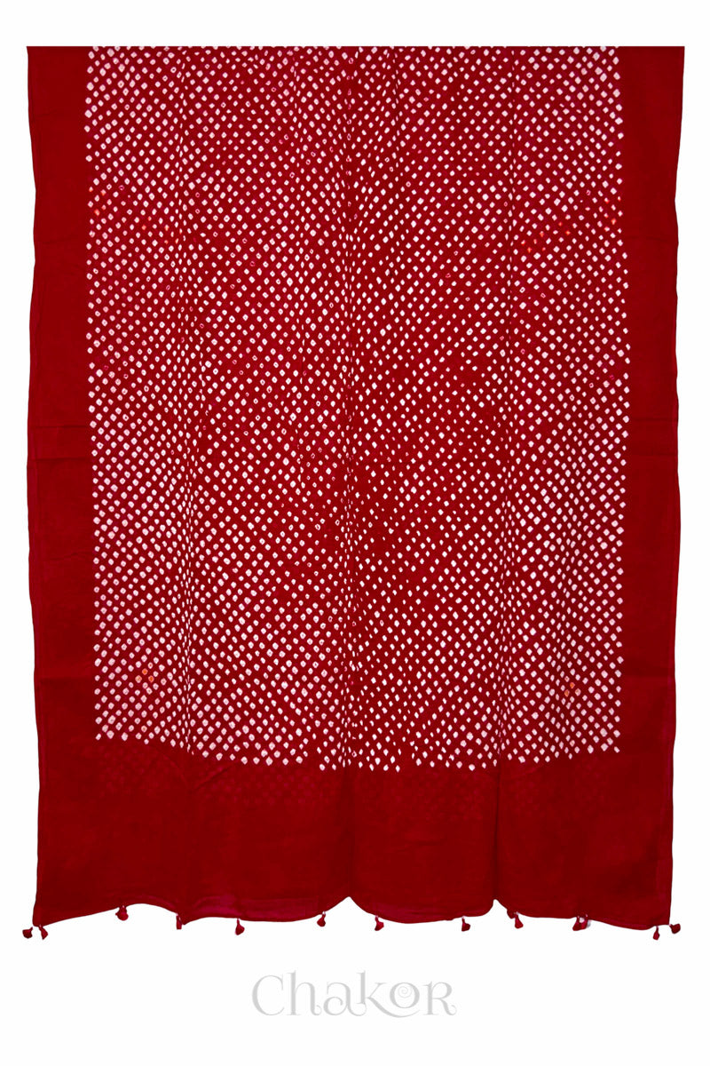 Red Bandhani Mul Cotton Dupatta in Traditional Design for Women's clothing online by Chakor.