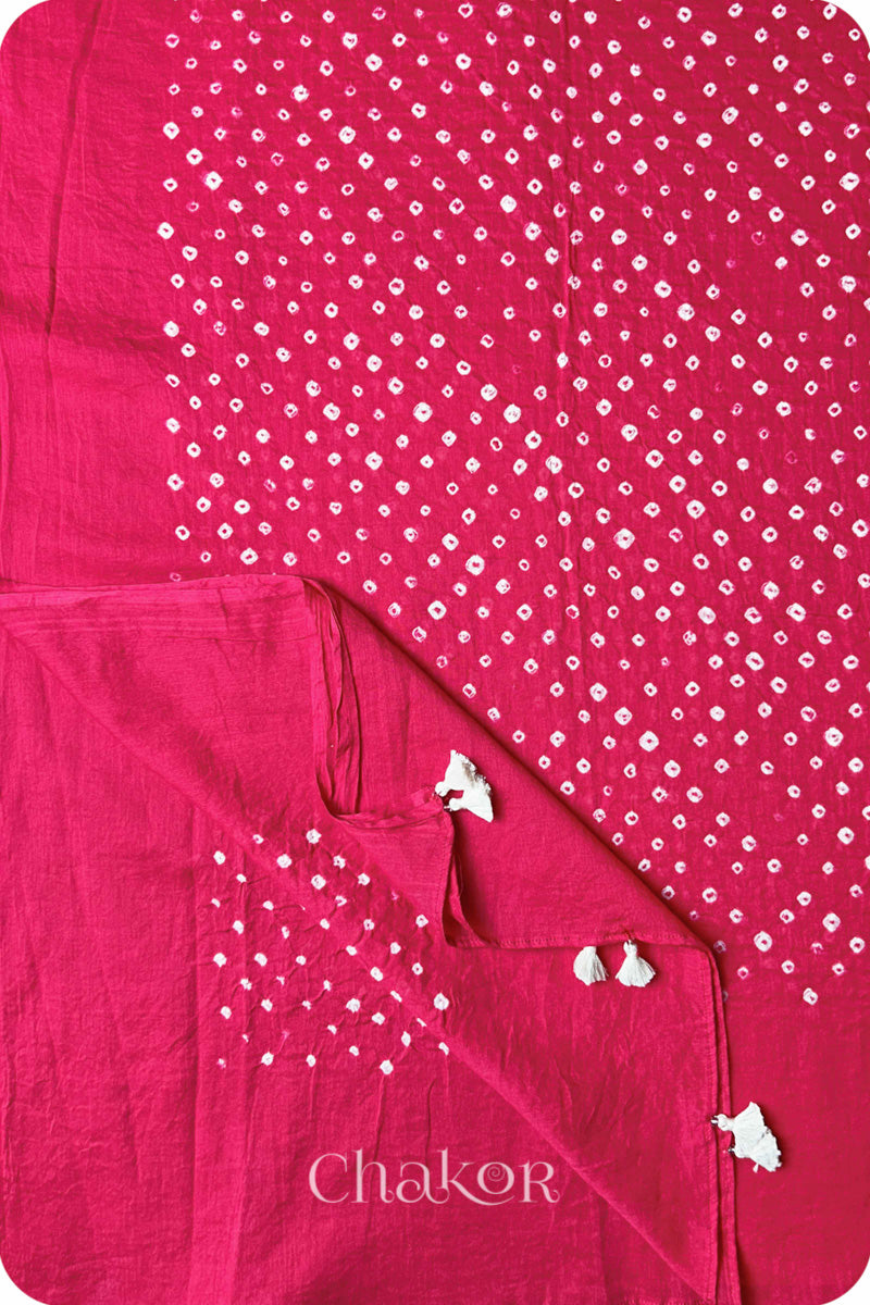 Strawberry Pink Bandhani Mul Cotton Dupatta in Traditional Design for Women's clothing online by Chakor.