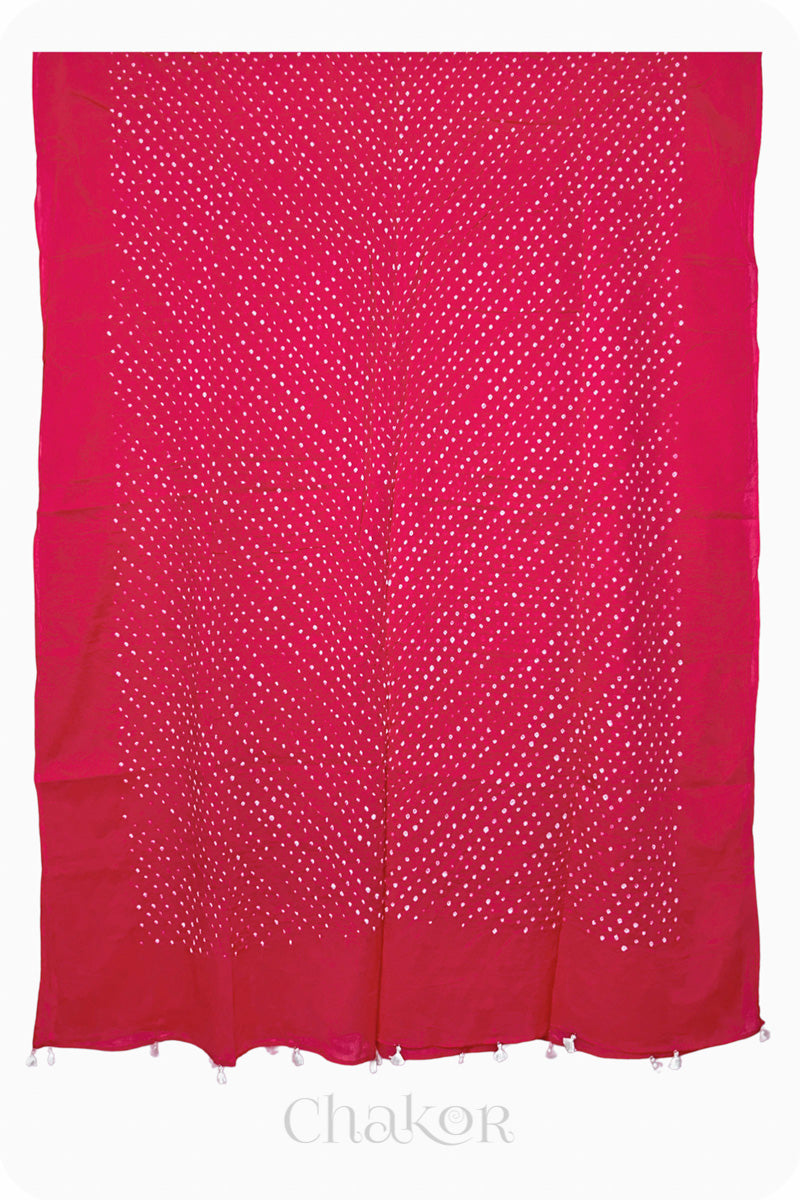 Strawberry Pink Bandhani Mul Cotton Dupatta in Traditional Design for Women's clothing online by Chakor.