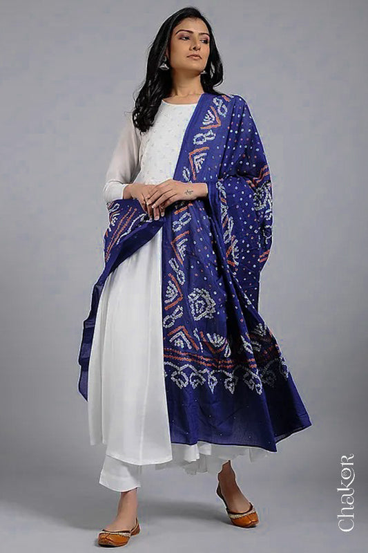 Blue Bandhani Mul Cotton Dupatta