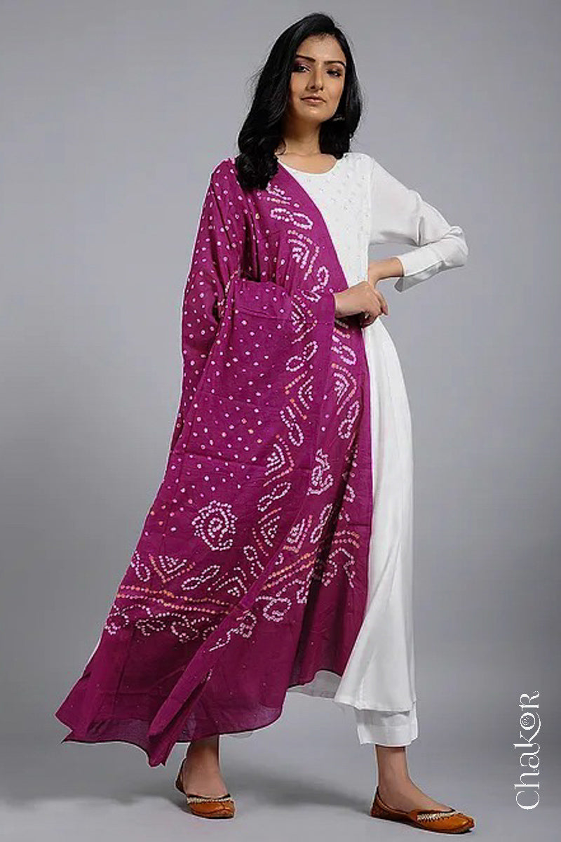 Magenta Bandhani Mul Cotton Dupatta