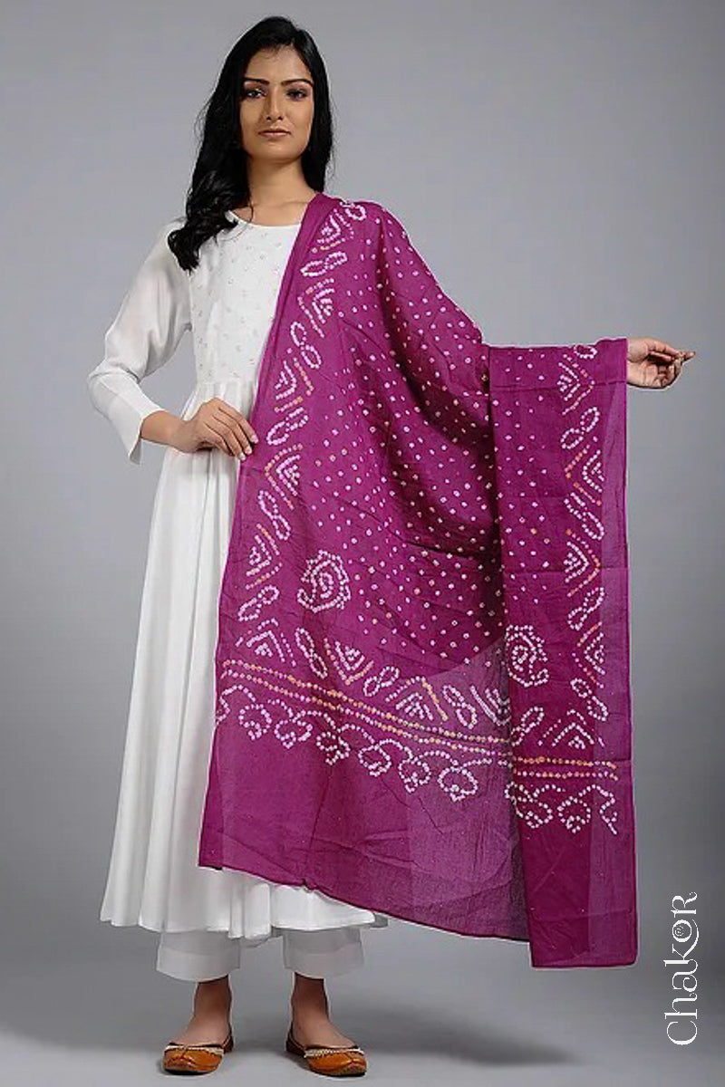 Magenta Bandhani Mul Cotton Dupatta