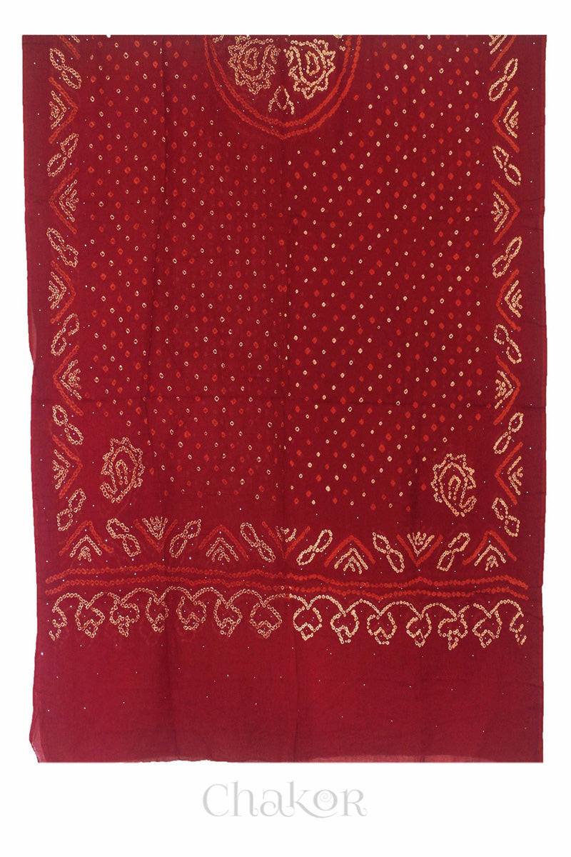 Red Bandhani Mul Cotton Dupatta