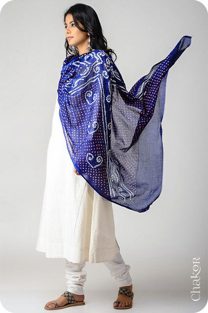 Blue Bandhani Mul Cotton Dupatta