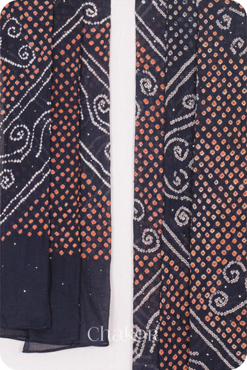 Charcoal Bandhani Mul Cotton Dupatta