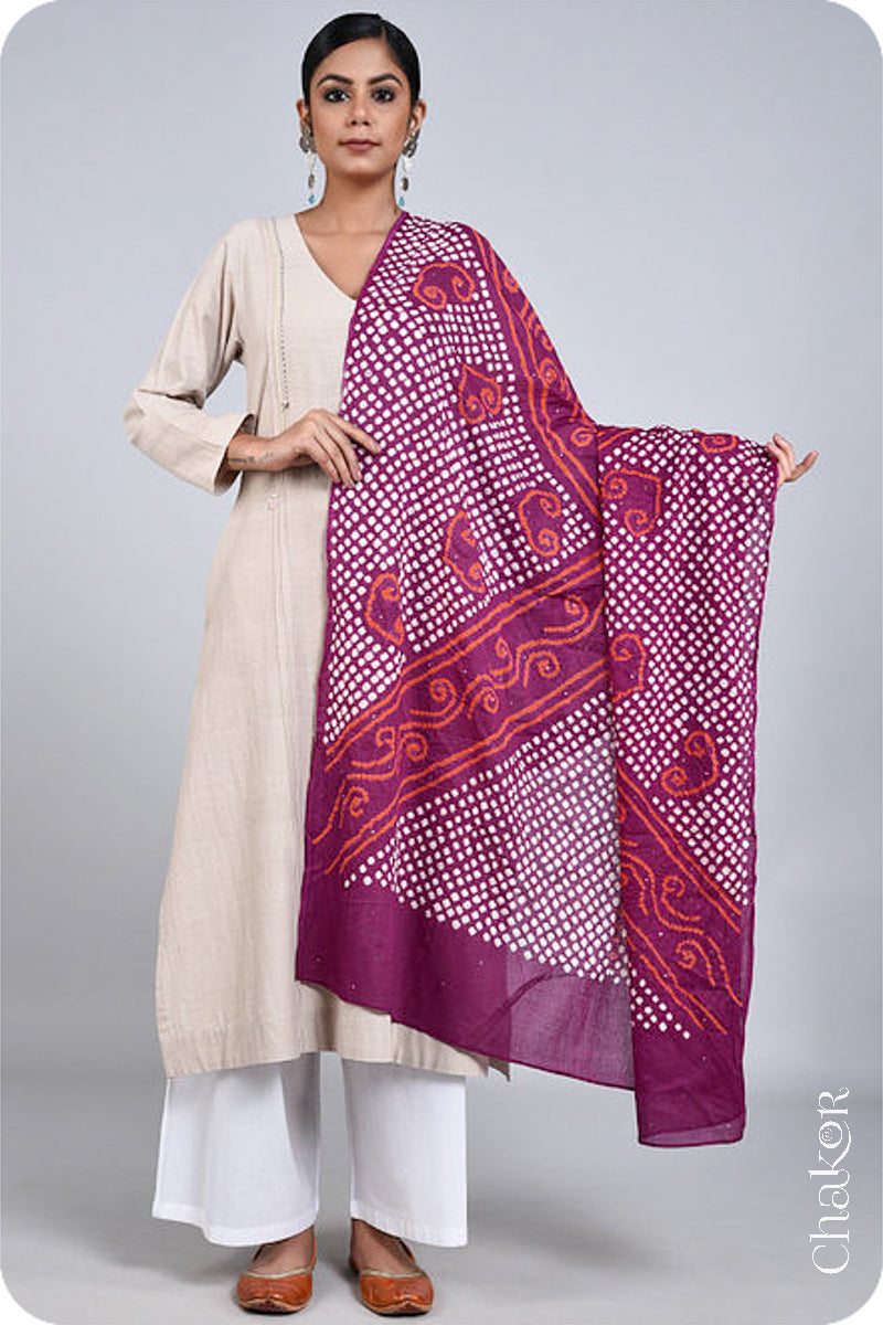 Magenta Bandhani Mul Cotton Dupatta