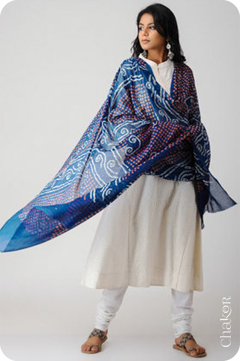 Indigo Bandhani Mul Cotton Dupatta