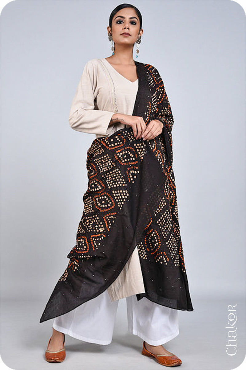 Black Bandhani Mul Cotton Dupatta