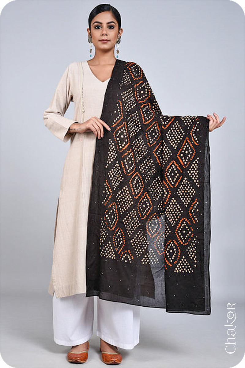 Black Bandhani Mul Cotton Dupatta