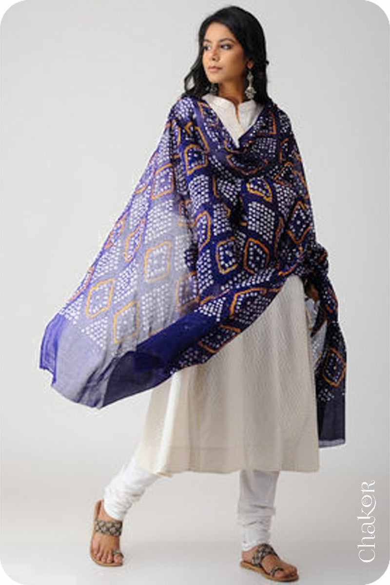 Blue Bandhani Mul Cotton Dupatta