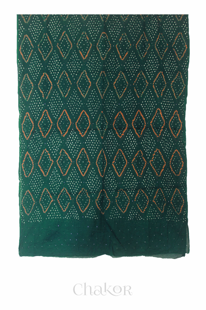 Green Bandhani Mul Cotton Dupatta