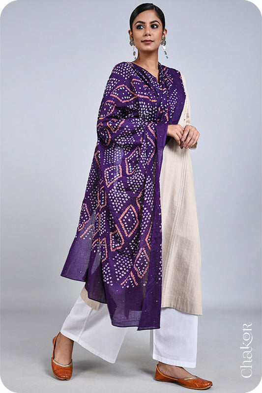 Purple Bandhani Mul Cotton Dupatta