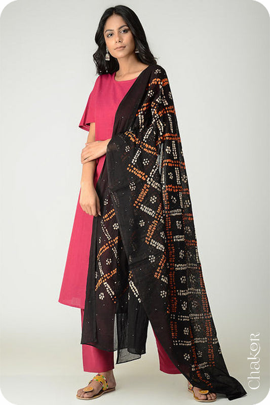 Black Bandhani Mul Cotton Dupatta