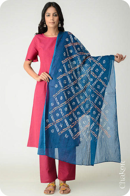 Indigo Bandhani Mul Cotton Dupatta