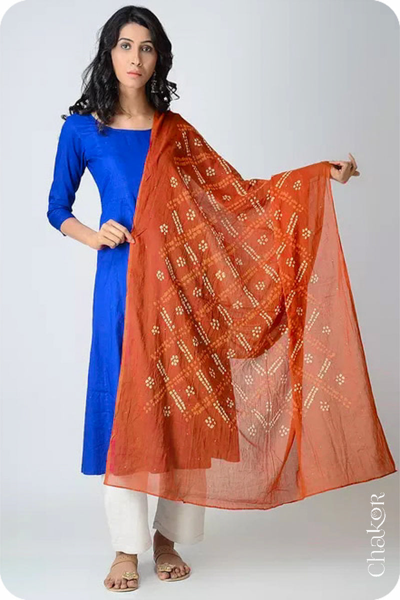 Rust Bandhani Mul Cotton Dupatta