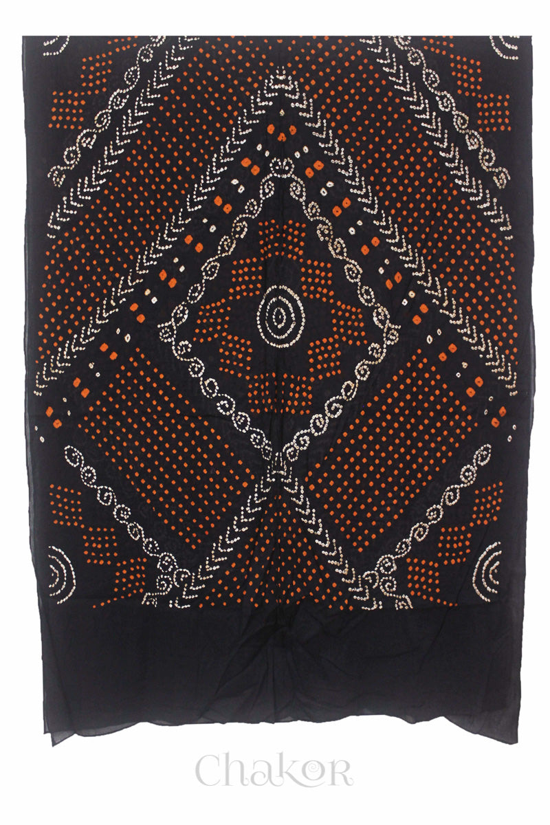 Black Bandhani Mul Cotton Dupatta in Traditional Design for Women's clothing online by Chakor.