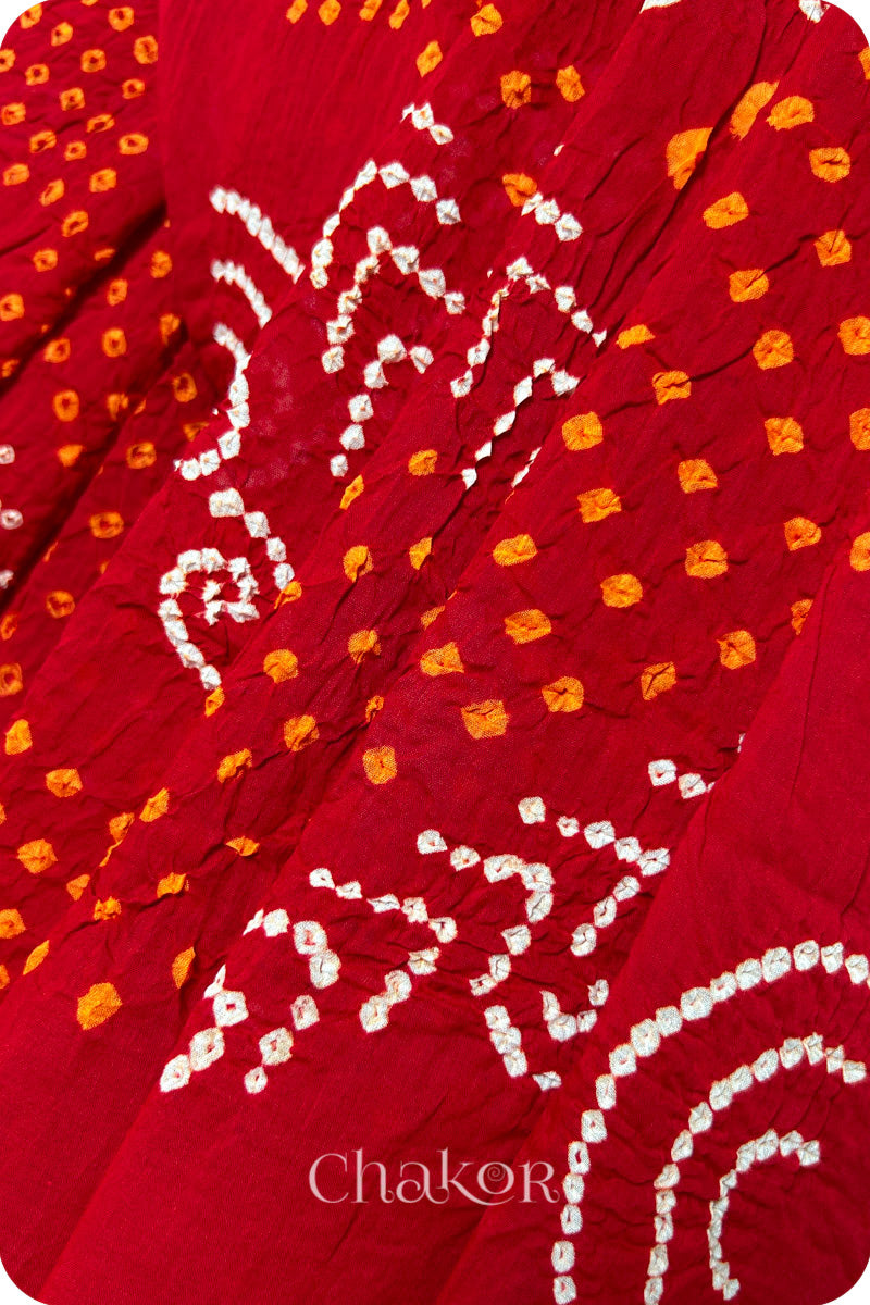 Red Bandhani Mul Cotton Traditional Design Dupatta for Women by Chakor.