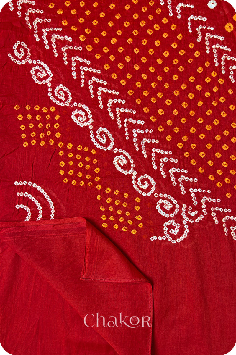 Red Bandhani Mul Cotton Traditional Design Dupatta for Women by Chakor.